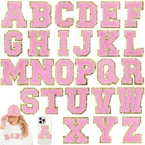 26 PCS 3-inch Large Pink A-Z Chenille Letter Patches Sewn On For Fabric NEW